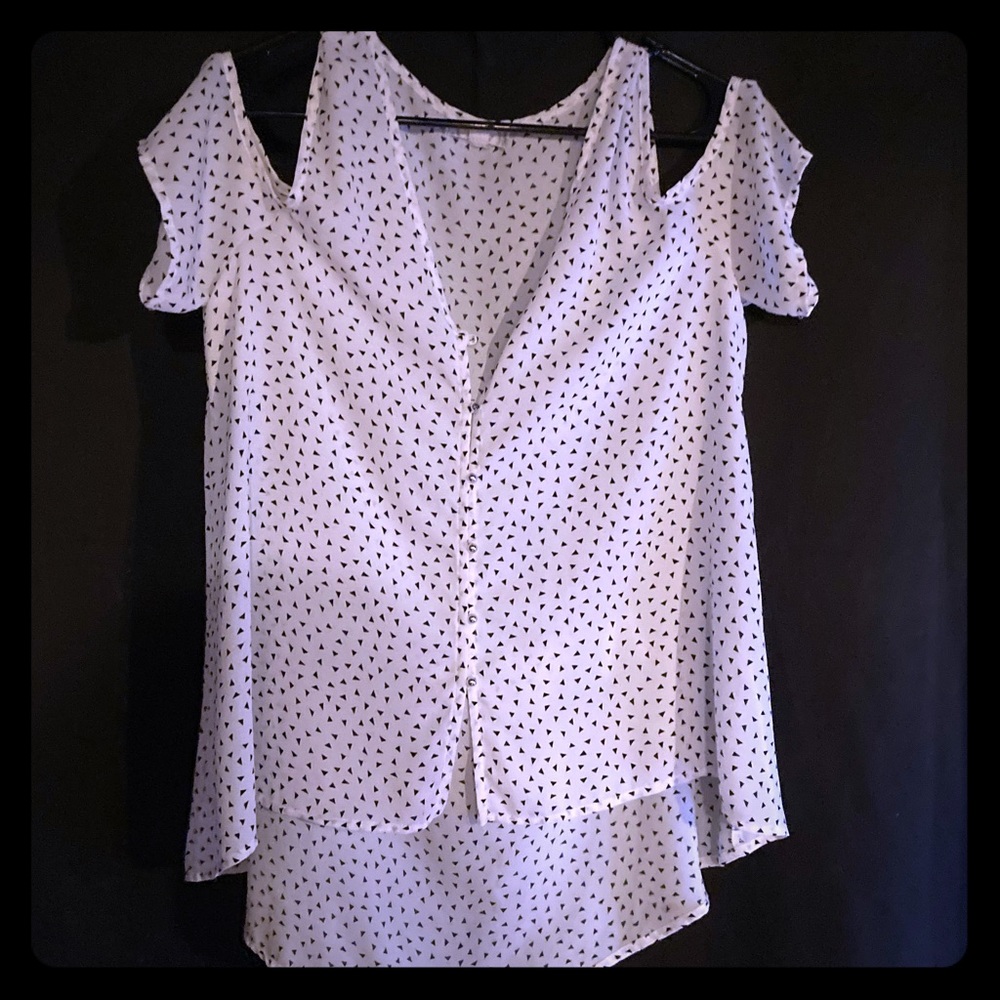 Triangle Dot “peek a boo” shoulder blouse